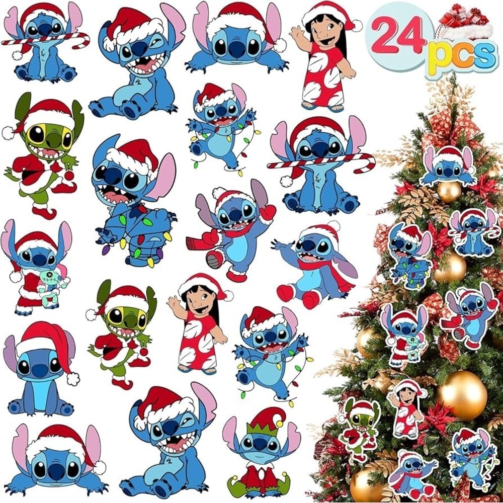 24 pcs wooden Stitch Christmas Ornaments